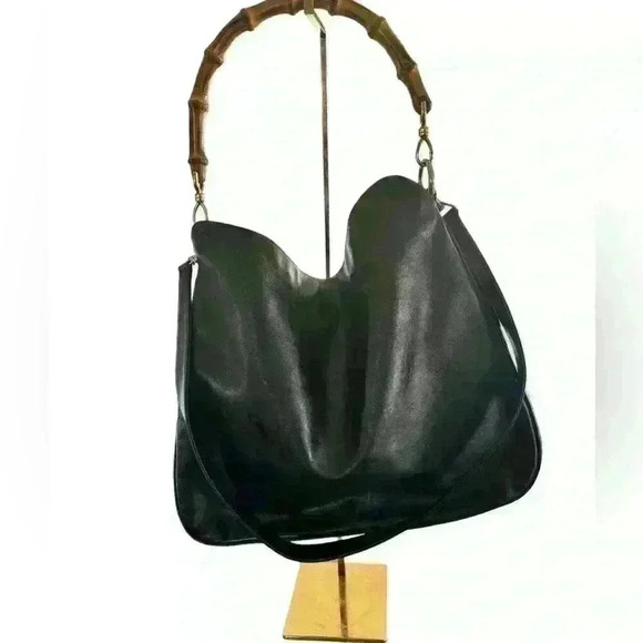 Vintage Gucci Black Leather 2 Way Sarah Flip Top Hobo,original strap-no peeling - Picture 3 of 17
